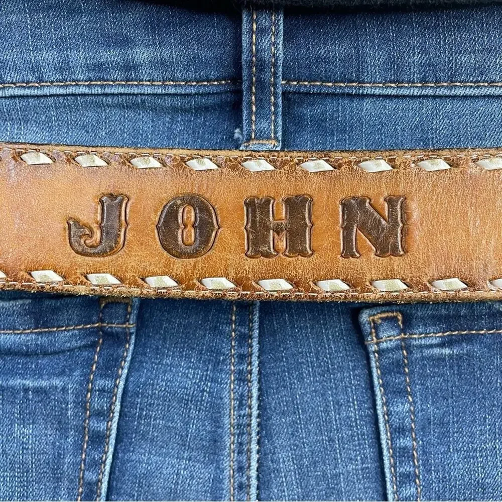 Vintage Distressed Worn Tooled Floral Cowboy Western Cowboy John Belt unisex 34